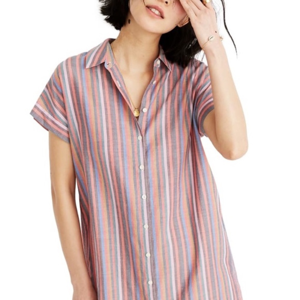 MADEWELL Central Shirtdress in Rainbow Stripe S